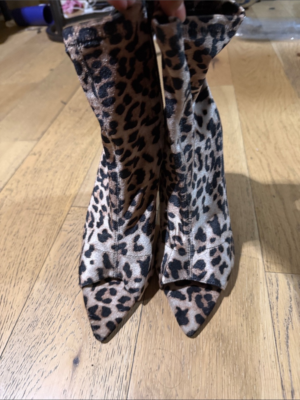 Leopard Print Pointed Toe Heeled Boots - Brown
